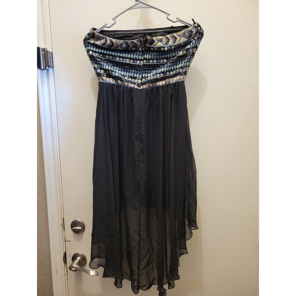 As You Wish Sequin Low Dress Black Gold Blue Tribal Embellished Chiffon #207 - Picture 4 of 10